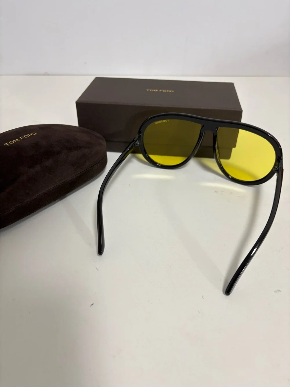 Tom Ford Black Frame Yellow Lens Oversized Aviator Sunglasses